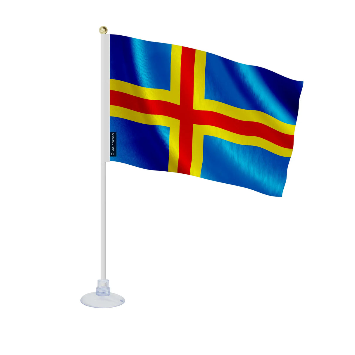 Mini drapeau åland en polyester avec ventouse transparente