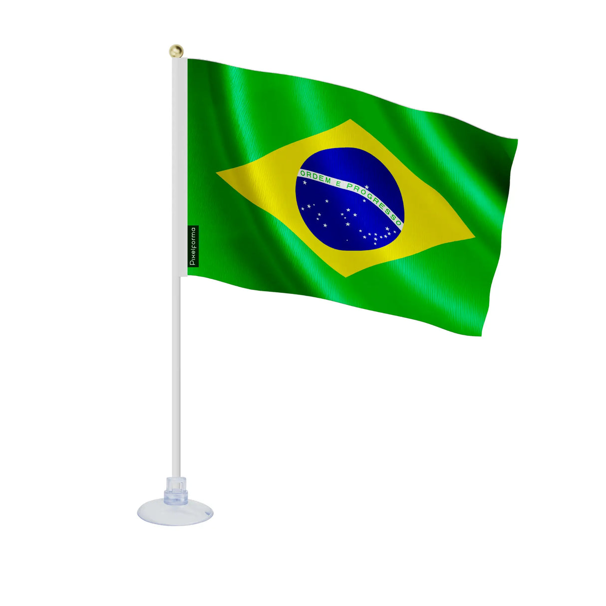 Mini drapeau brésil en polyester avec ventouse transparente