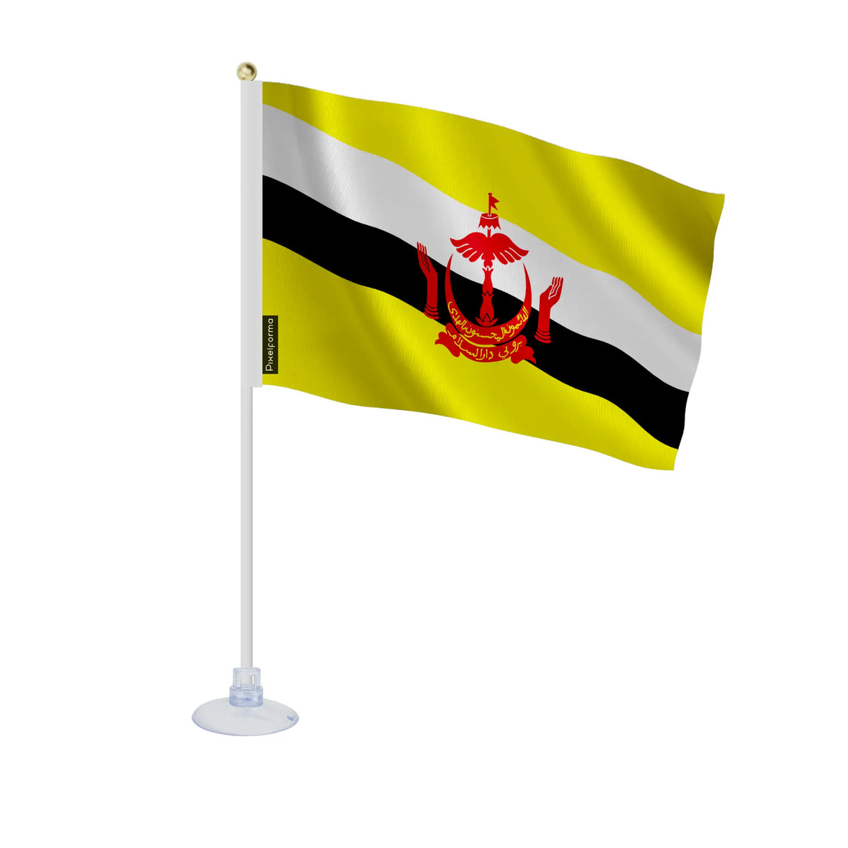 Mini drapeau brunei en polyester avec ventouse pratique