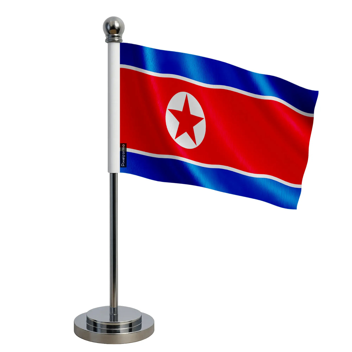 Mini drapeau corée du nord en polyester socle acier inoxydable