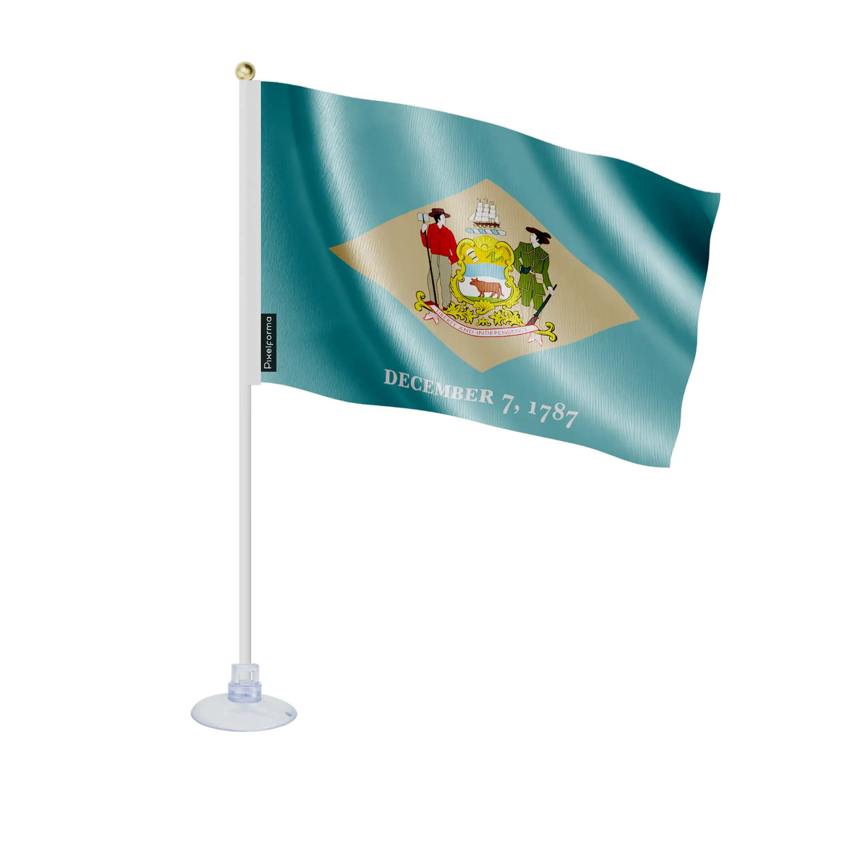 Mini drapeau delaware en polyester avec ventouse surface lisse
