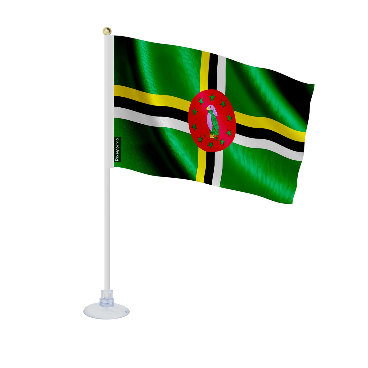 Mini drapeau dominique polyester avec ventouse pour surface lisse