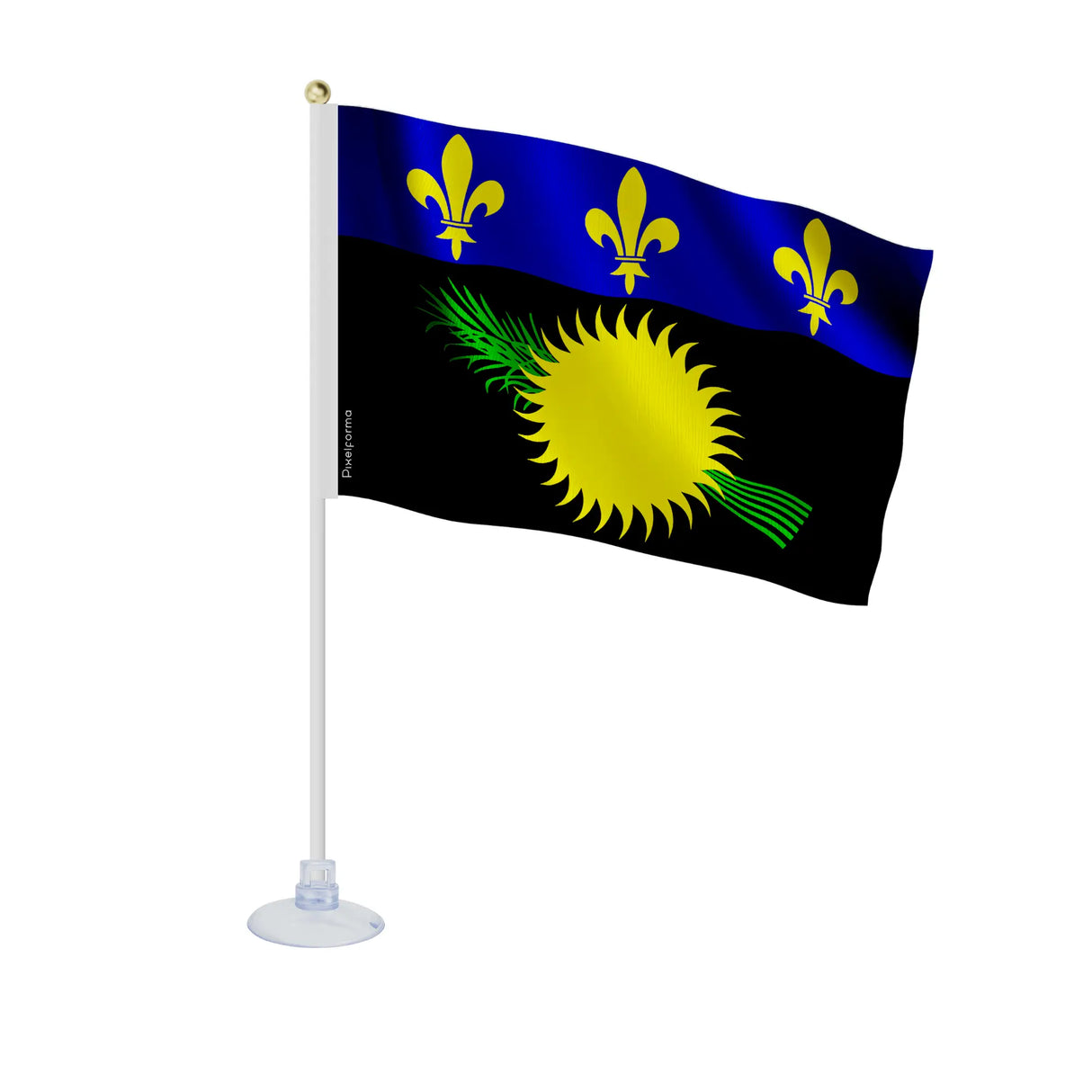 Mini drapeau guadeloupe polyester avec ventouse résistante