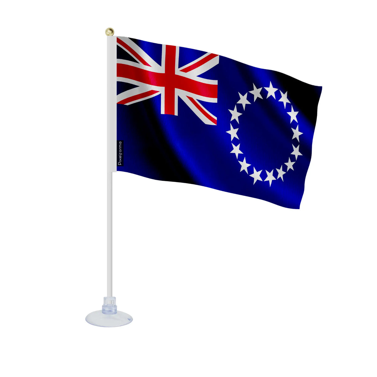 Mini drapeau îles cook polyester avec ventouse surface lisse