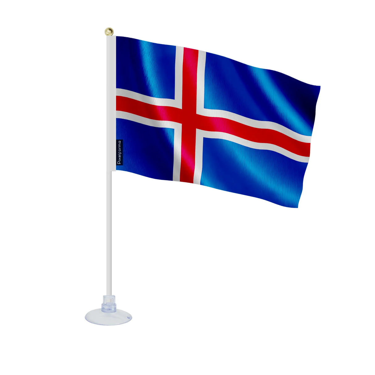 Mini drapeau islande en polyester avec ventouse pratique