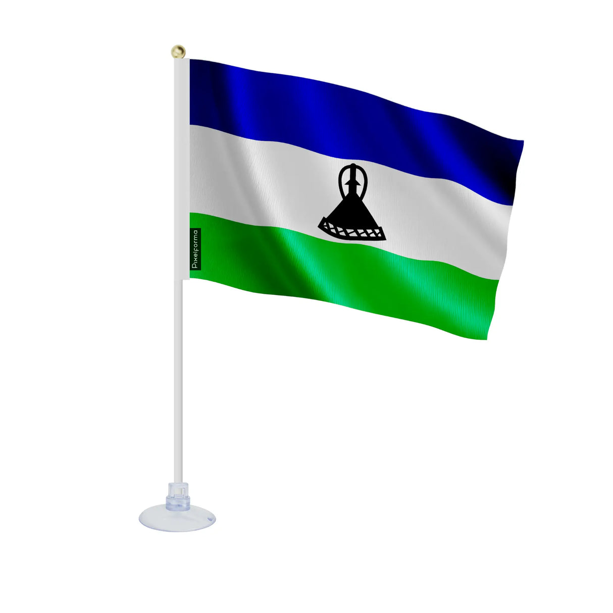 Mini drapeau lesotho en polyester avec ventouse pratique