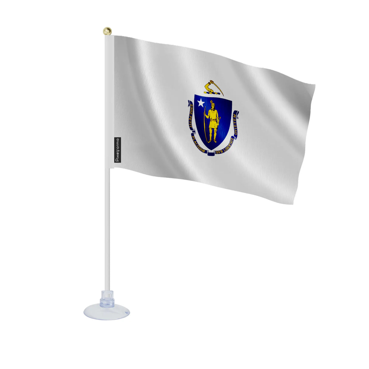 Mini drapeau massachusetts en polyester avec ventouse