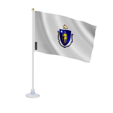Mini drapeau massachusetts en polyester avec ventouse