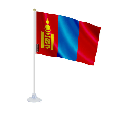 Mini drapeau mongolie en polyester avec ventouse pratique