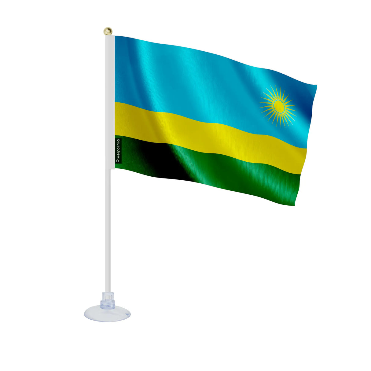 Mini drapeau rwanda en polyester avec ventouse pratique