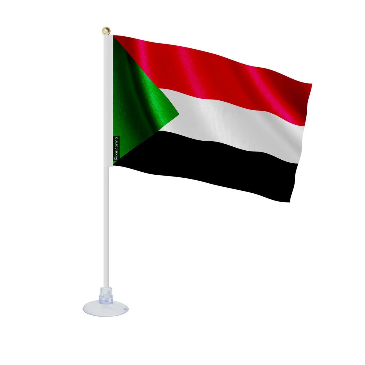 Mini drapeau soudan en polyester avec ventouse robuste