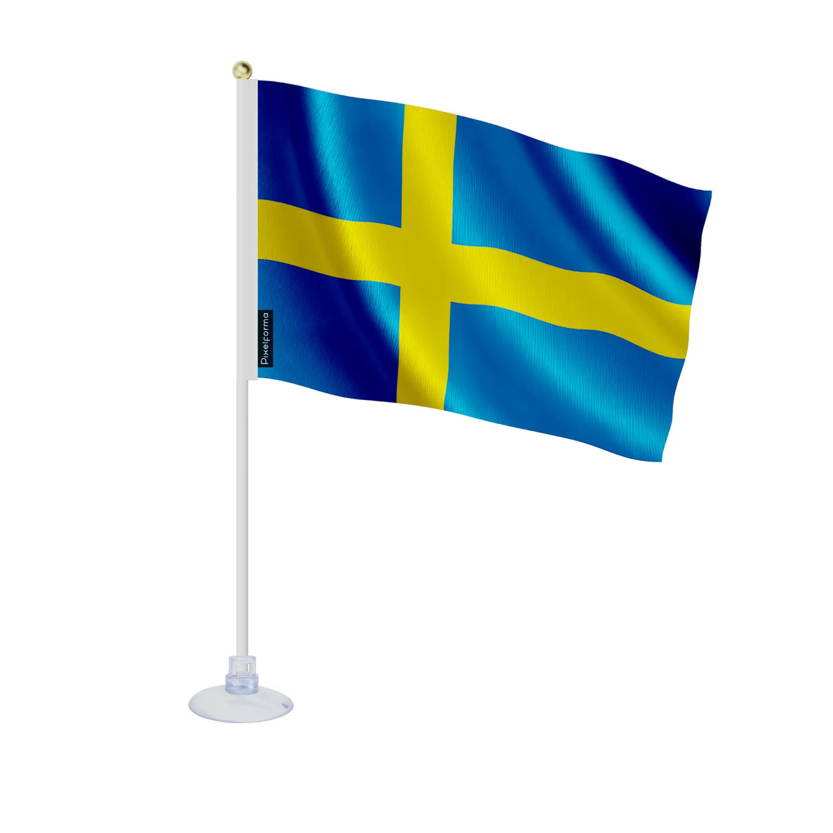 Mini drapeau suède en polyester avec ventouse transparente