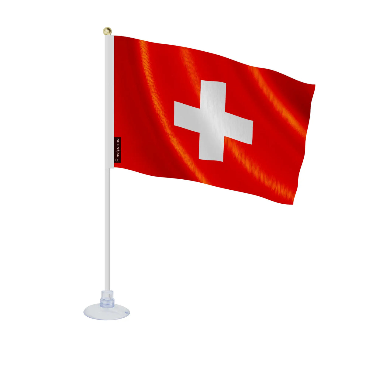 Mini drapeau suisse en polyester avec ventouse pratique