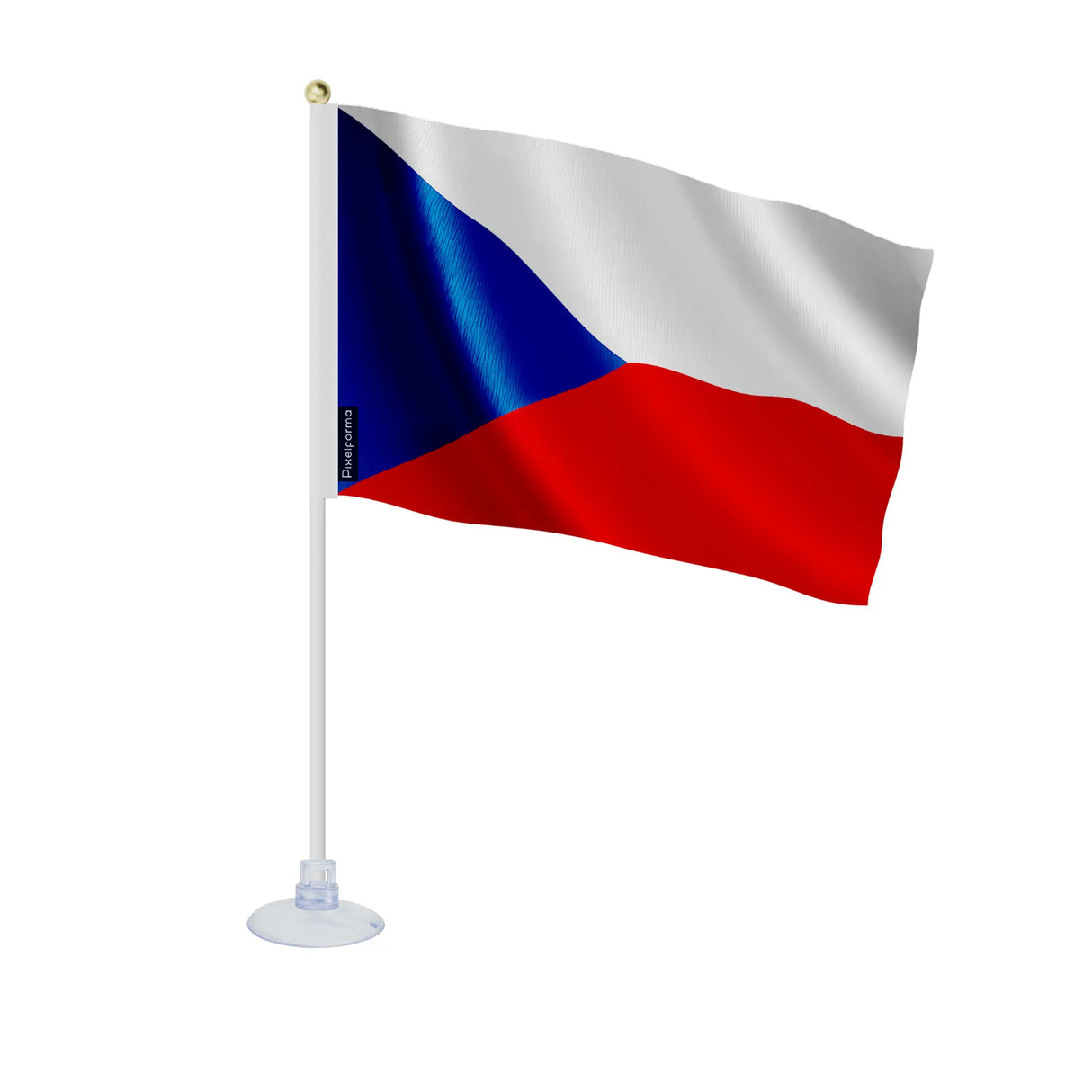 Mini drapeau tchéquie polyester avec ventouse transparente