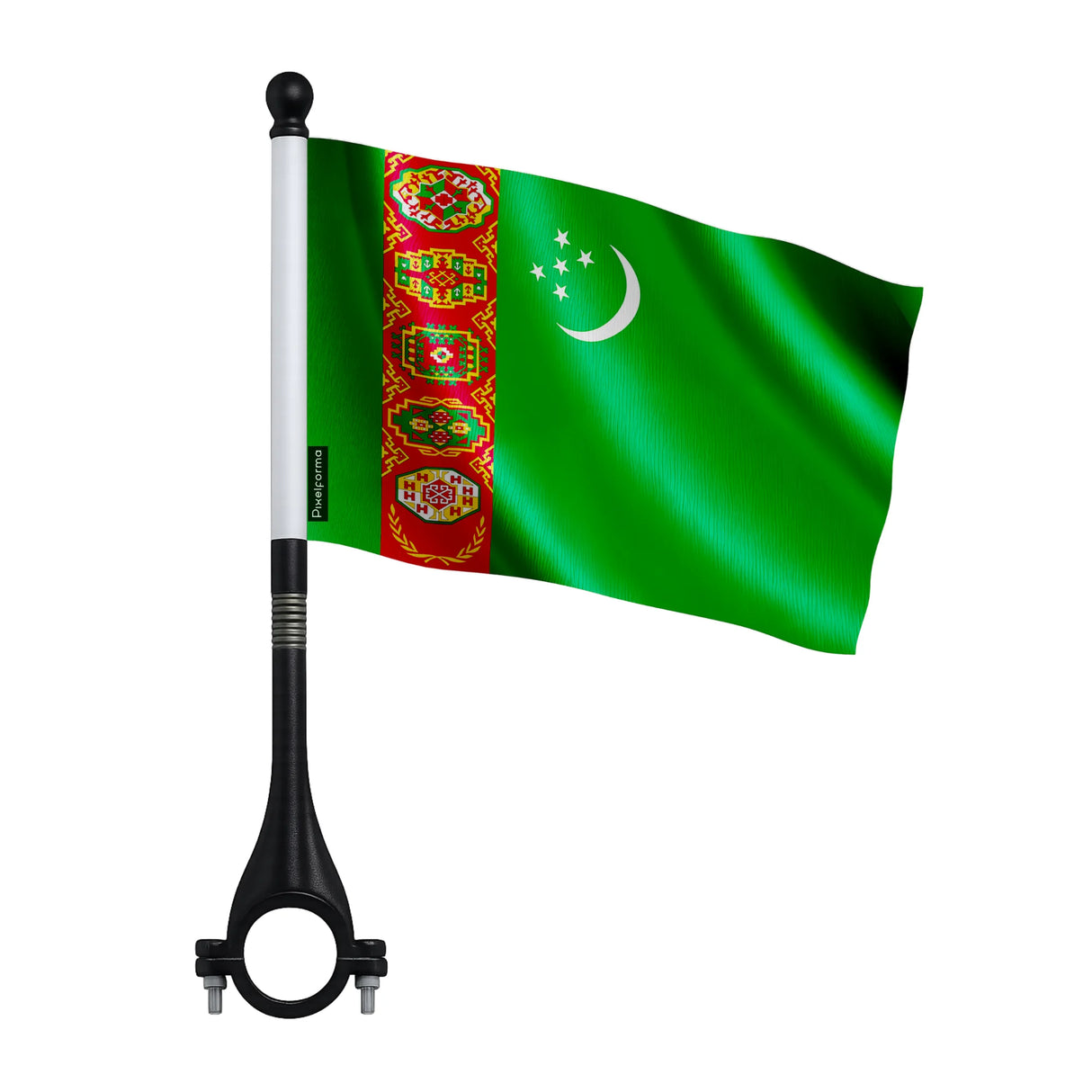 Mini drapeau vélo turkménistan en polyester fixation facile