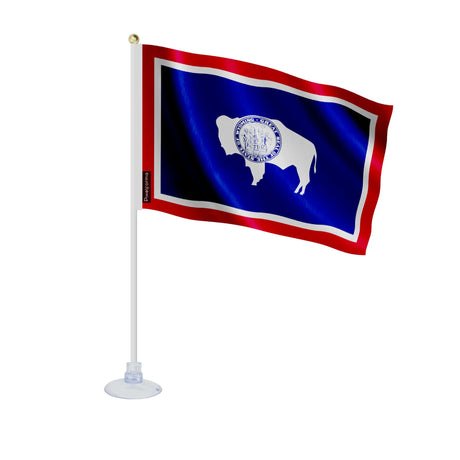 Mini drapeau wyoming en polyester avec ventouse pratique