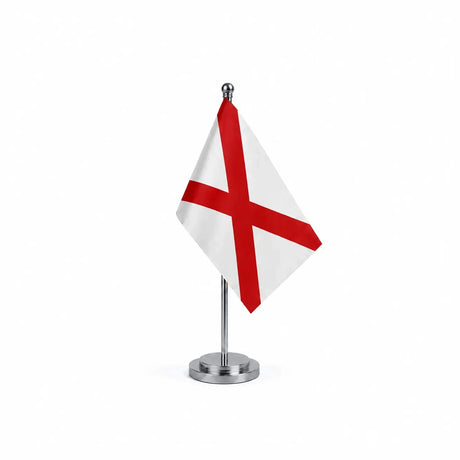 Drapeau Bureau de l'Alabama modèle Argent avec mât et socle en acier inoxydable