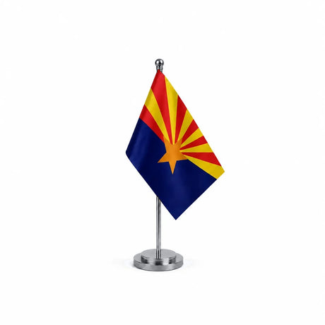 Drapeau Bureau de l'Arizona modèle Argent avec mât et socle en acier inoxydable