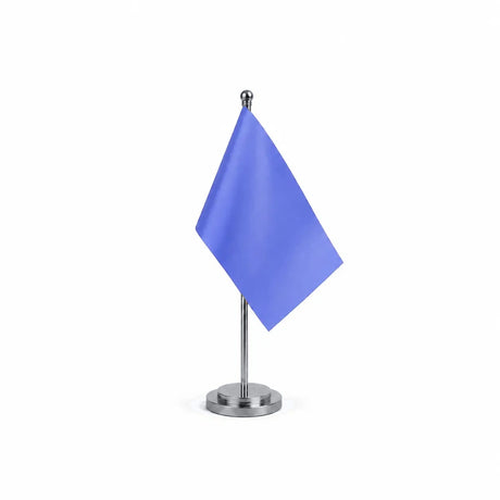 Drapeau Bureau Bleu Violet modèle Argent avec mât et socle en acier inoxydable