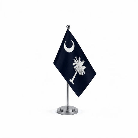 Drapeau Bureau de la Caroline du Sud modèle Argent avec mât et socle en acier inoxydable