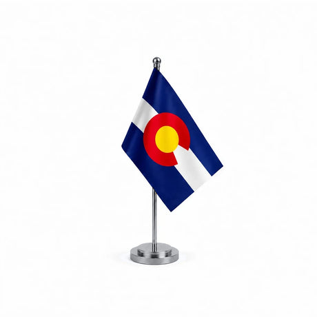 Drapeau Bureau du Colorado modèle Argent avec mât et socle en acier inoxydable