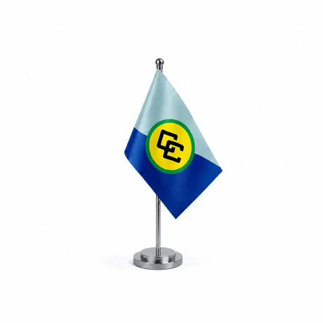 Drapeau Bureau de la Communauté caribéenne modèle Argent avec mât et socle en acier inoxydable
