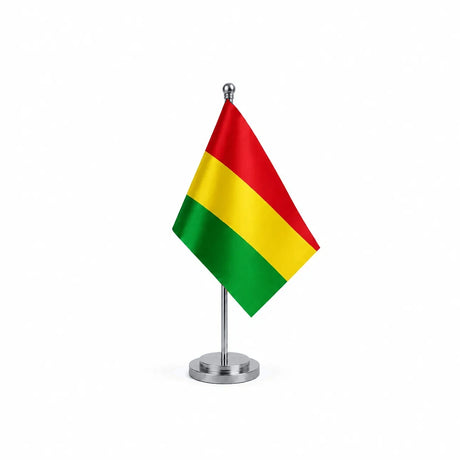 Drapeau bureau de la Bolivie modèle Argent avec mât et socle en acier inoxydable