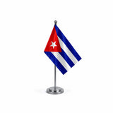 Drapeau bureau de Cuba modèle Argent avec mât et socle en acier inoxydable