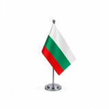 Drapeau bureau de la Bulgarie modèle Argent avec mât et socle en acier inoxydable