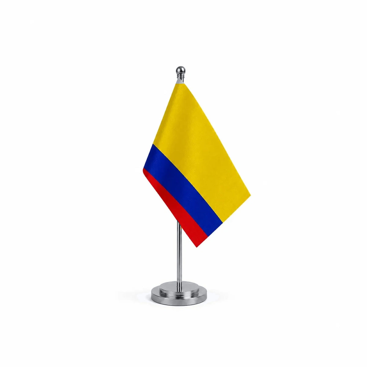 Drapeau bureau de la Colombie modèle Argent avec mât et socle en acier inoxydable