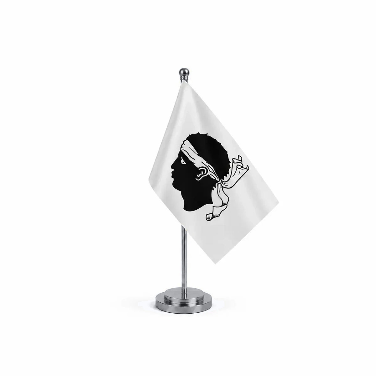 Drapeau bureau de la Corse modèle Argent avec mât et socle en acier inoxydable
