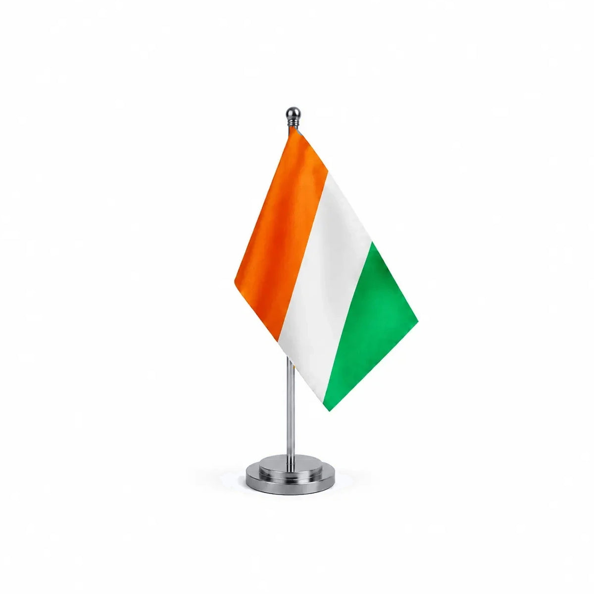 Drapeau bureau de la Côte d'Ivoire modèle Argent avec mât et socle en acier inoxydable