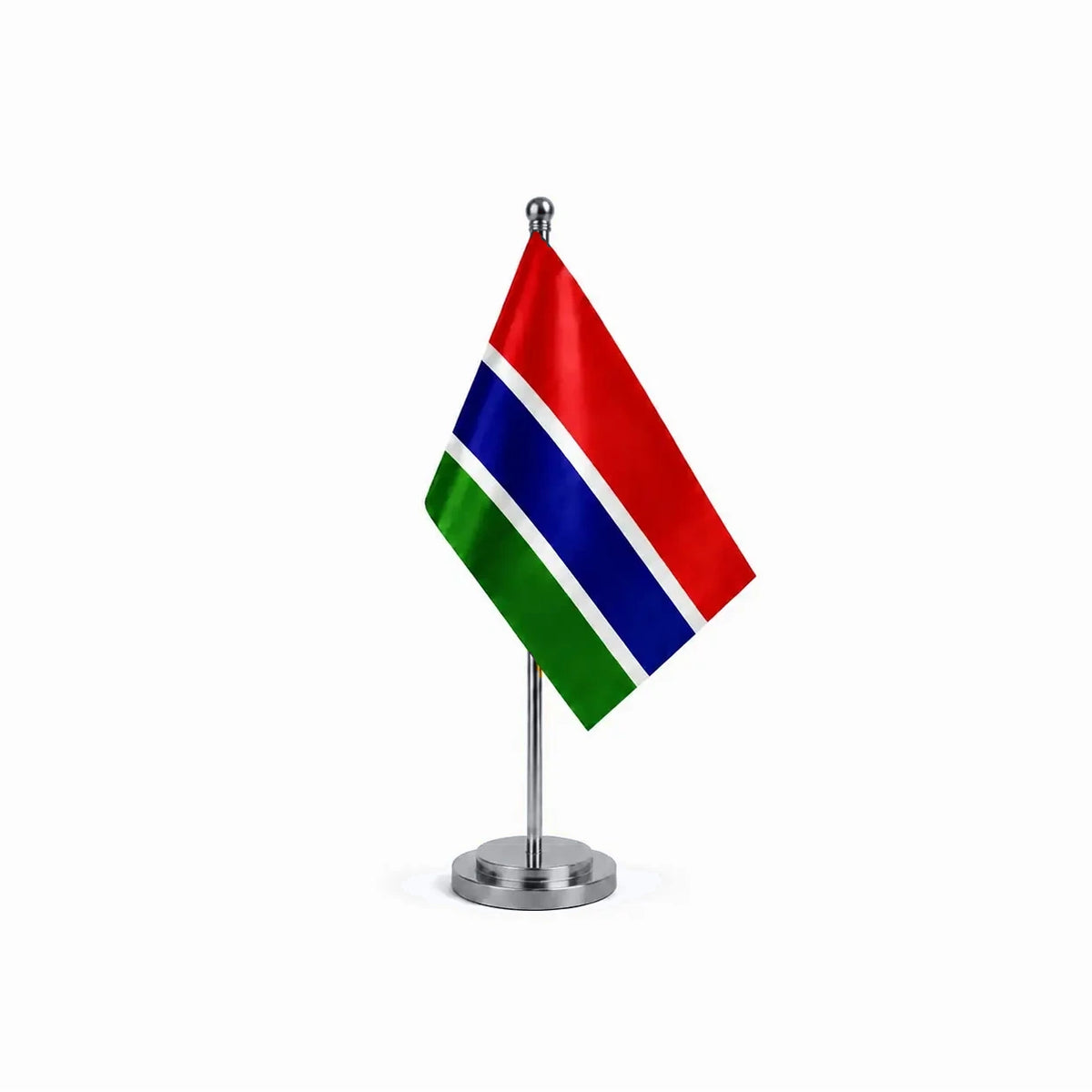 Drapeau bureau de la Gambie modèle Argent avec mât et socle en acier inoxydable