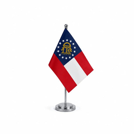 Drapeau bureau de la Géorgie modèle Argent avec mât et socle en acier inoxydable