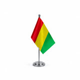 Drapeau bureau de la Guinée modèle Argent avec mât et socle en acier inoxydable
