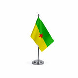 Drapeau bureau de la Guyane modèle Argent avec mât et socle en acier inoxydable