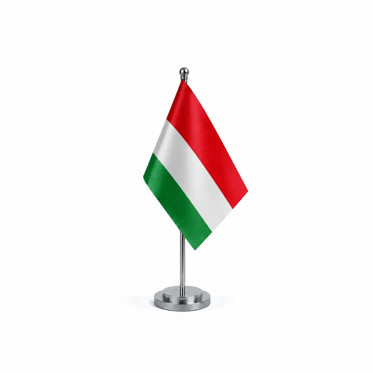 Drapeau bureau de la Hongrie modèle Argent avec mât et socle en acier inoxydable