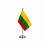 Drapeau bureau de la Lituanie modèle Argent avec mât et socle en acier inoxydable