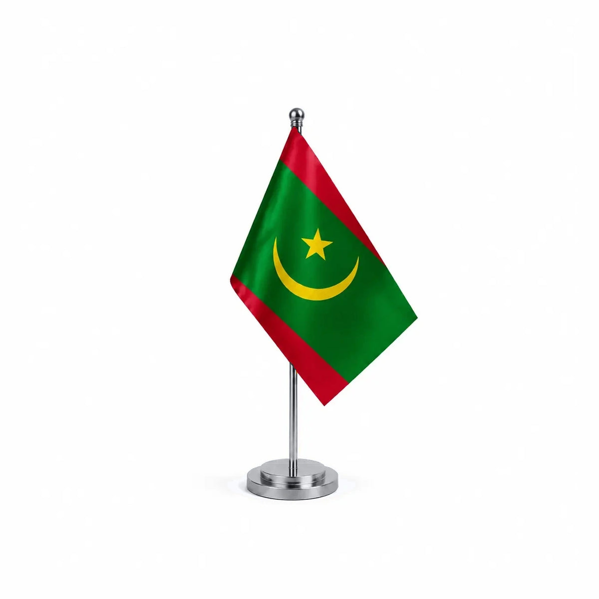 Drapeau bureau de Mauritanie modèle Argent avec mât et socle en acier inoxydable