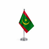 Drapeau bureau de Mauritanie modèle Argent avec mât et socle en acier inoxydable
