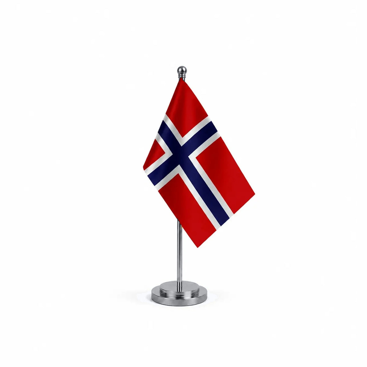Drapeau bureau de la Norvège modèle Argent avec mât et socle en acier inoxydable