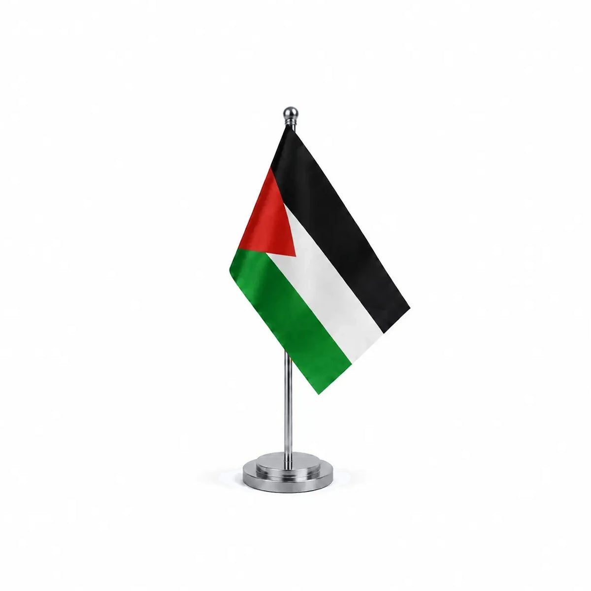 Drapeau bureau de la Palestine modèle Argent avec mât et socle en acier inoxydable