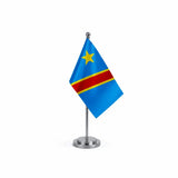 Drapeau bureau de la république démocratique du Congo modèle Argent avec mât et socle en acier inoxydable