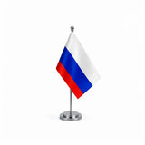 Drapeau bureau de la Russie modèle Argent avec mât et socle en acier inoxydable