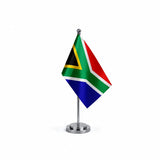 Drapeau bureau de l'Afrique du Sud modèle Argent avec mât et socle en acier inoxydable
