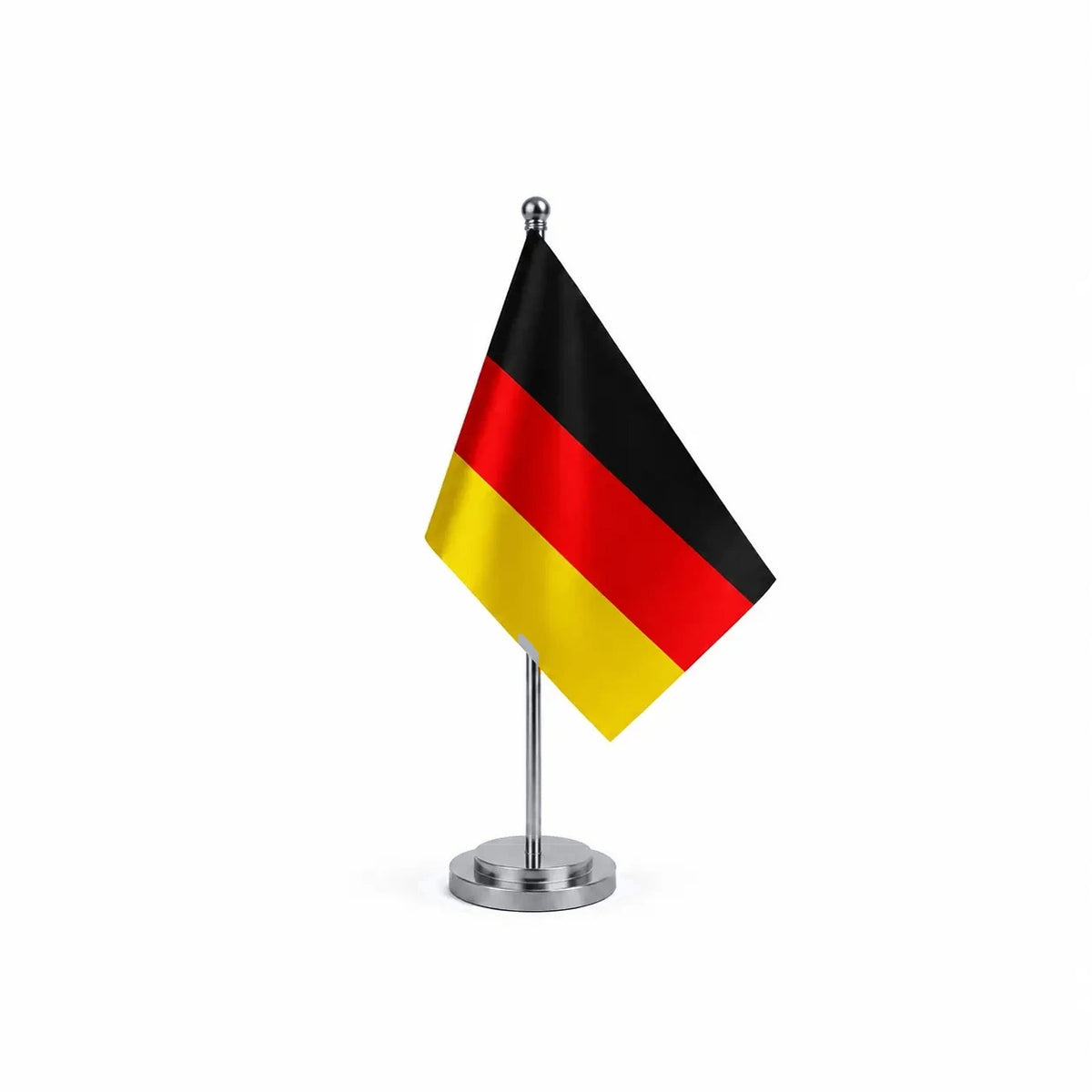 Drapeau bureau de l'Allemagne modèle Argent avec mât et socle en acier inoxydable