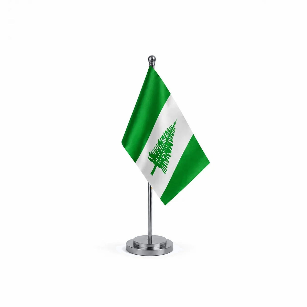 Drapeau bureau de l'île Norfolk modèle Argent avec mât et socle en acier inoxydable