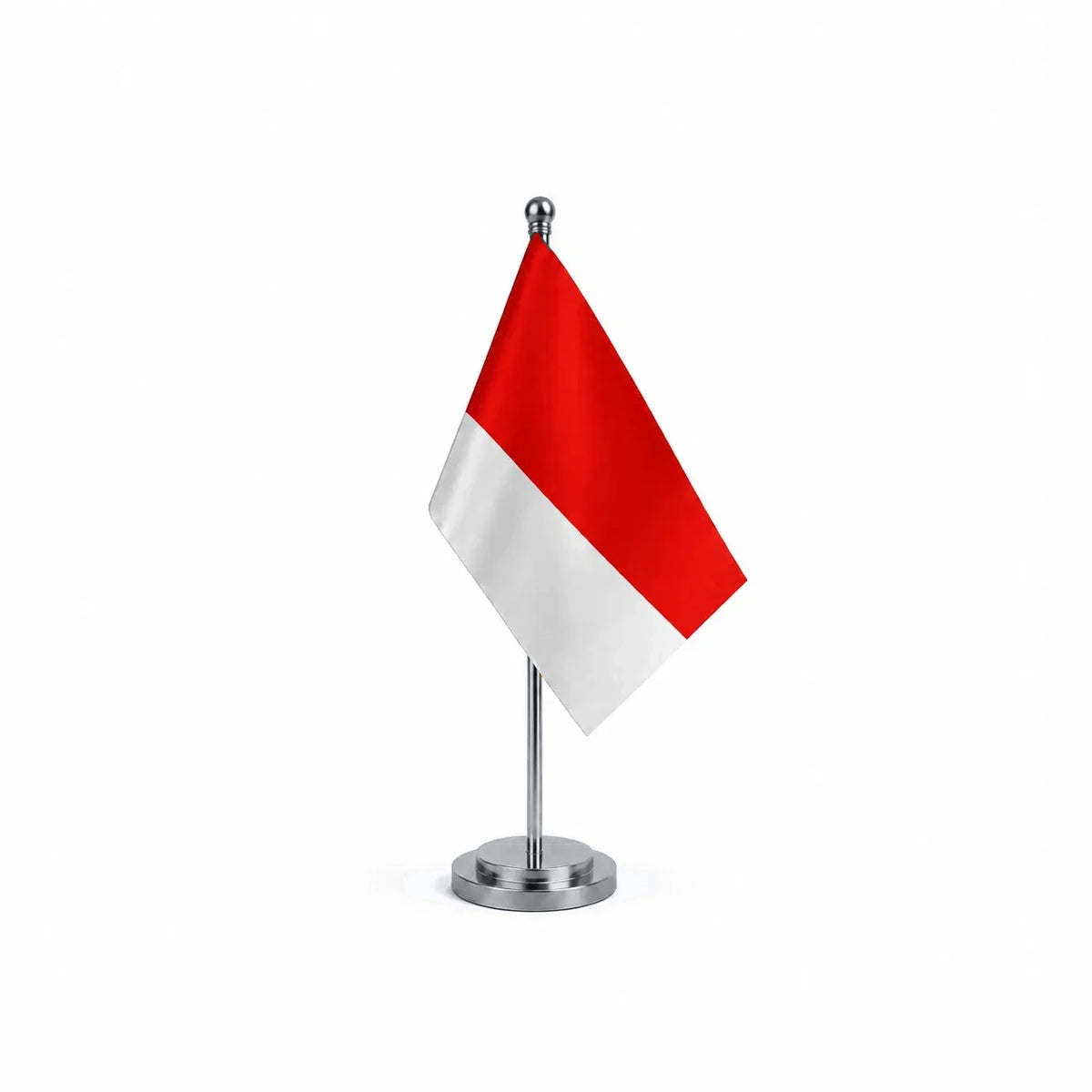 Drapeau bureau de l'Indonésie modèle Argent avec mât et socle en acier inoxydable