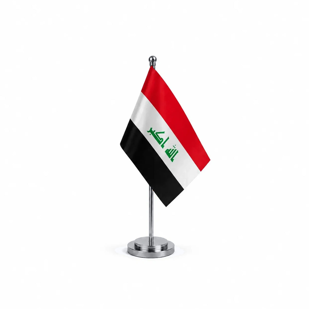 Drapeau bureau de l'Irak modèle Argent avec mât et socle en acier inoxydable
