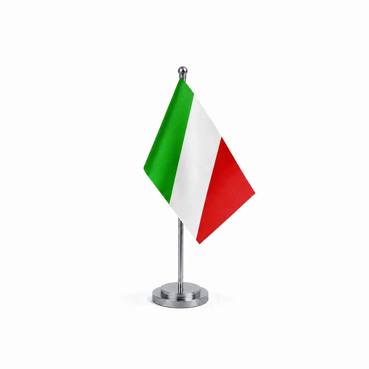 Drapeau bureau de l'Italie modèle Argent avec mât et socle en acier inoxydable